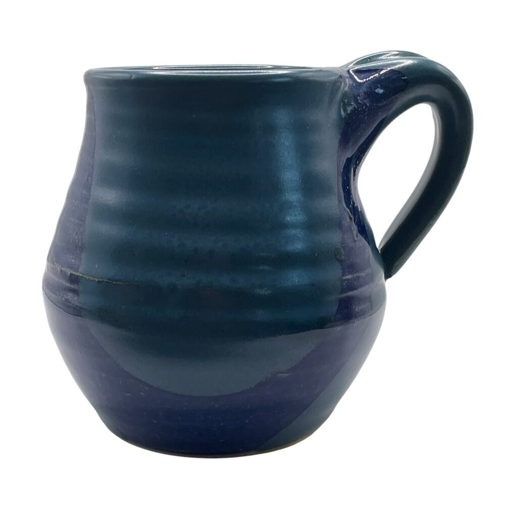 Vintage Mug Hand Thrown Blue Ceramic Glazed Studio Art Pottery Artist Signed